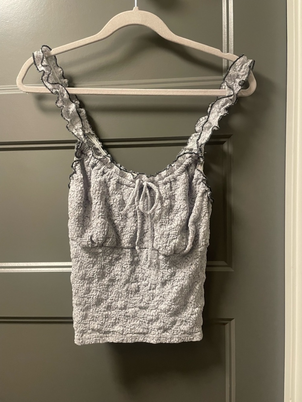 EARTHBOUND Light Gray Smocked crop Tank with Ruffle Straps XL